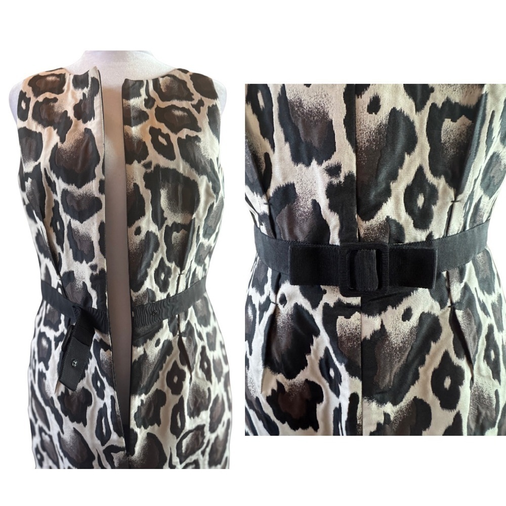 PAULE KA 40 6 Animal Print Belted Lined Dress Designer Leopard Grosgrain Medium - Picture 3 of 12
